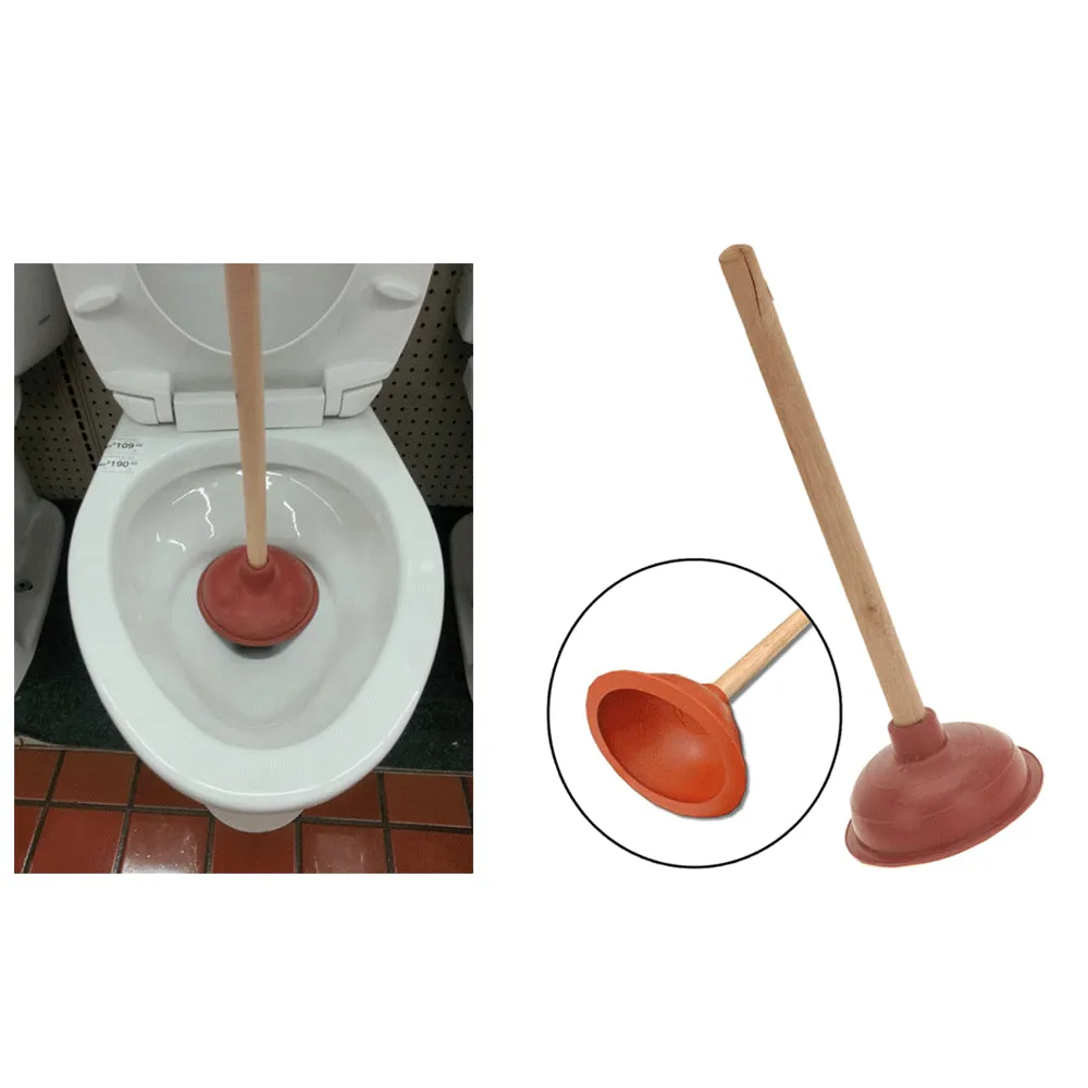 2 Pk Rubber Toilet Plunger Wood Handle Clears Drain Plumbing Bathroom Heavy Duty