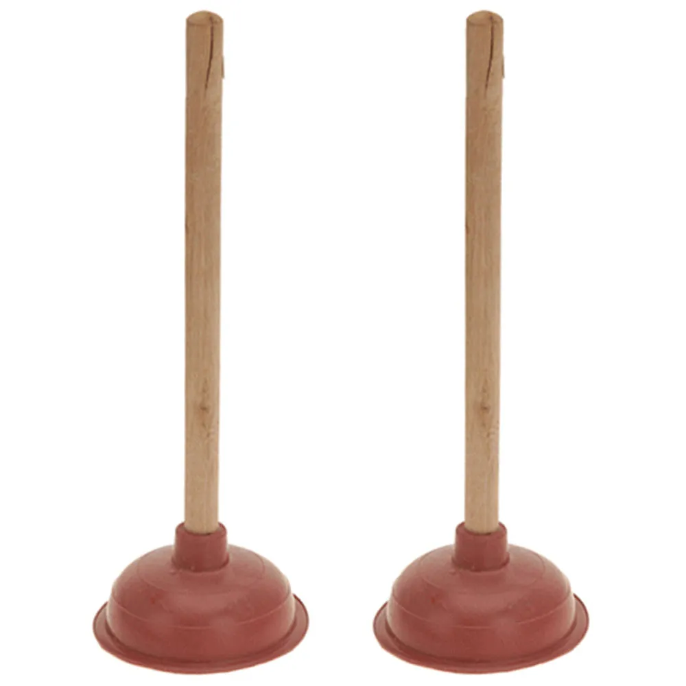 2 Pk Rubber Toilet Plunger Wood Handle Clears Drain Plumbing Bathroom Heavy Duty