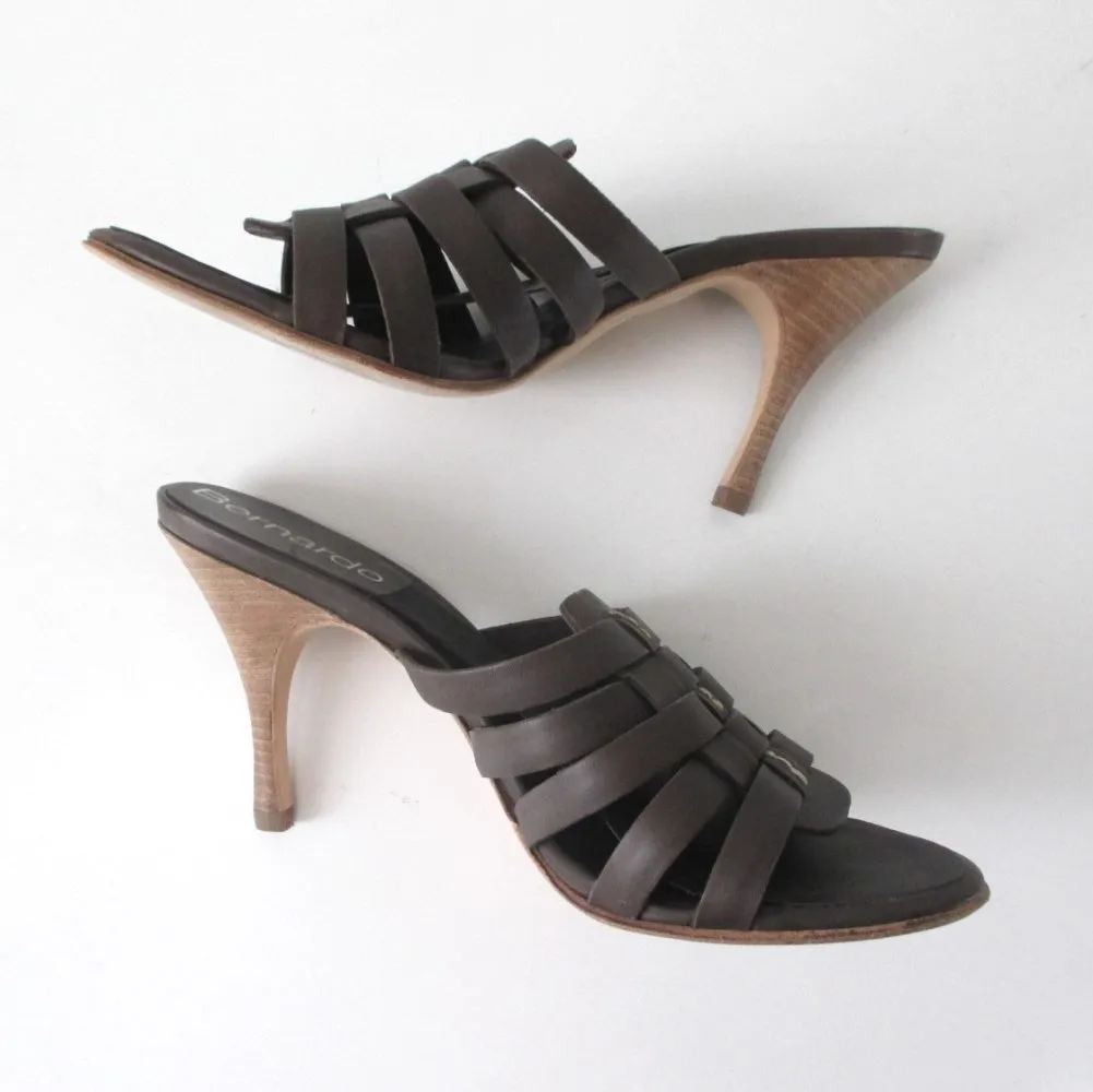 Bernardo Chocolate Leather Springolator Slides Mules 7