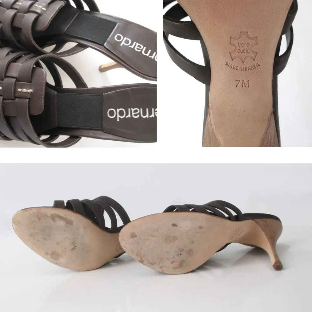 Bernardo Chocolate Leather Springolator Slides Mules 7