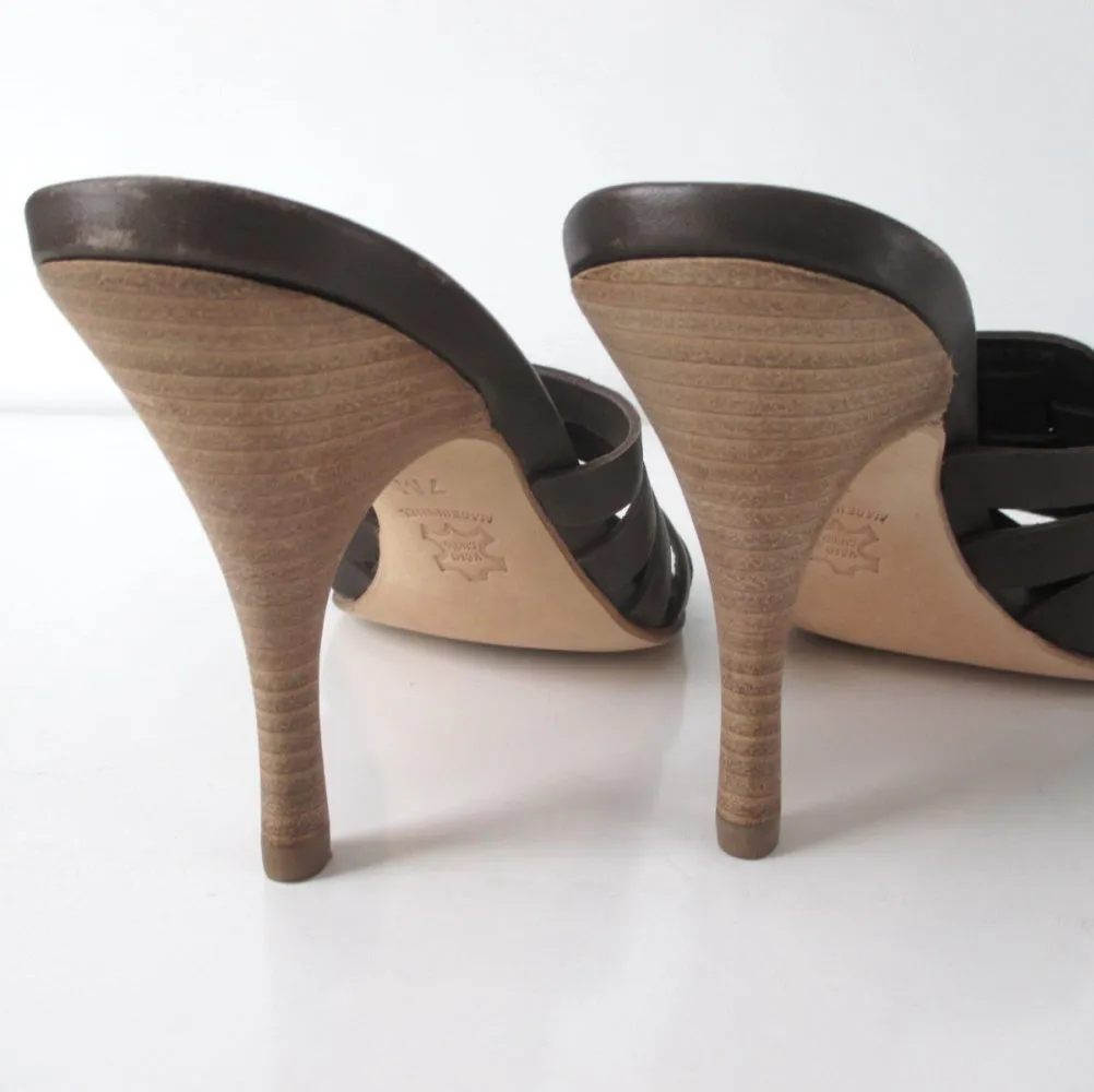 Bernardo Chocolate Leather Springolator Slides Mules 7