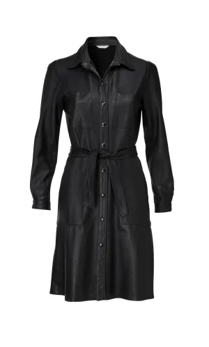 DANIELLA LEATHER BELTED MIDI DRESS