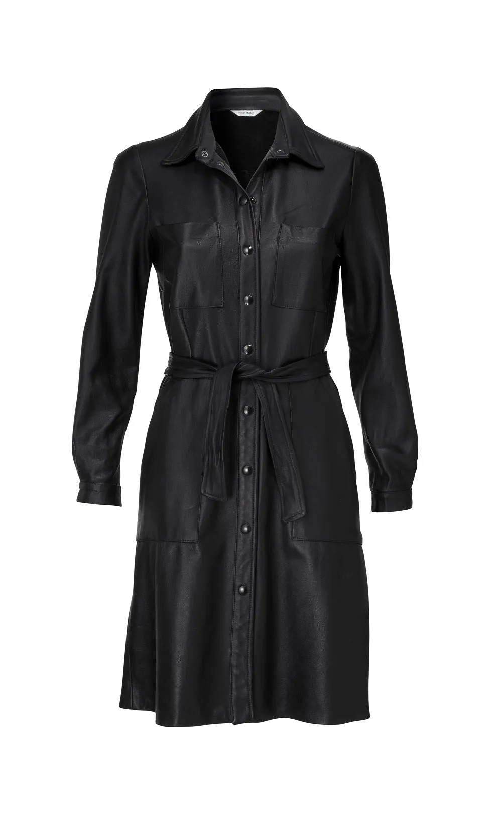 DANIELLA LEATHER BELTED MIDI DRESS