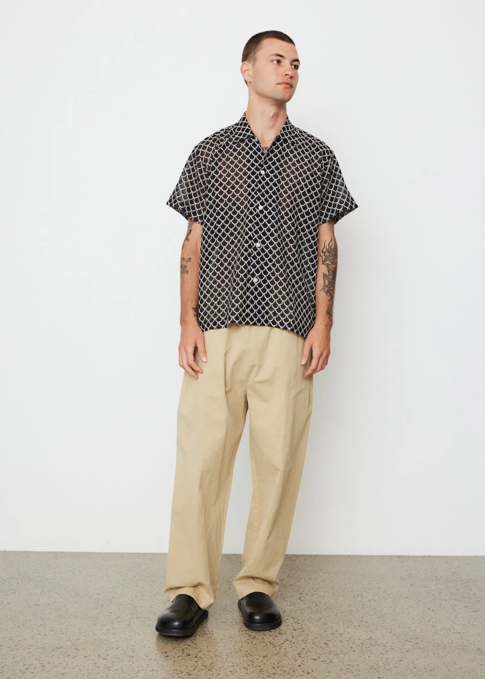 Embroidered Sheer Siren Short Sleeve Shirt