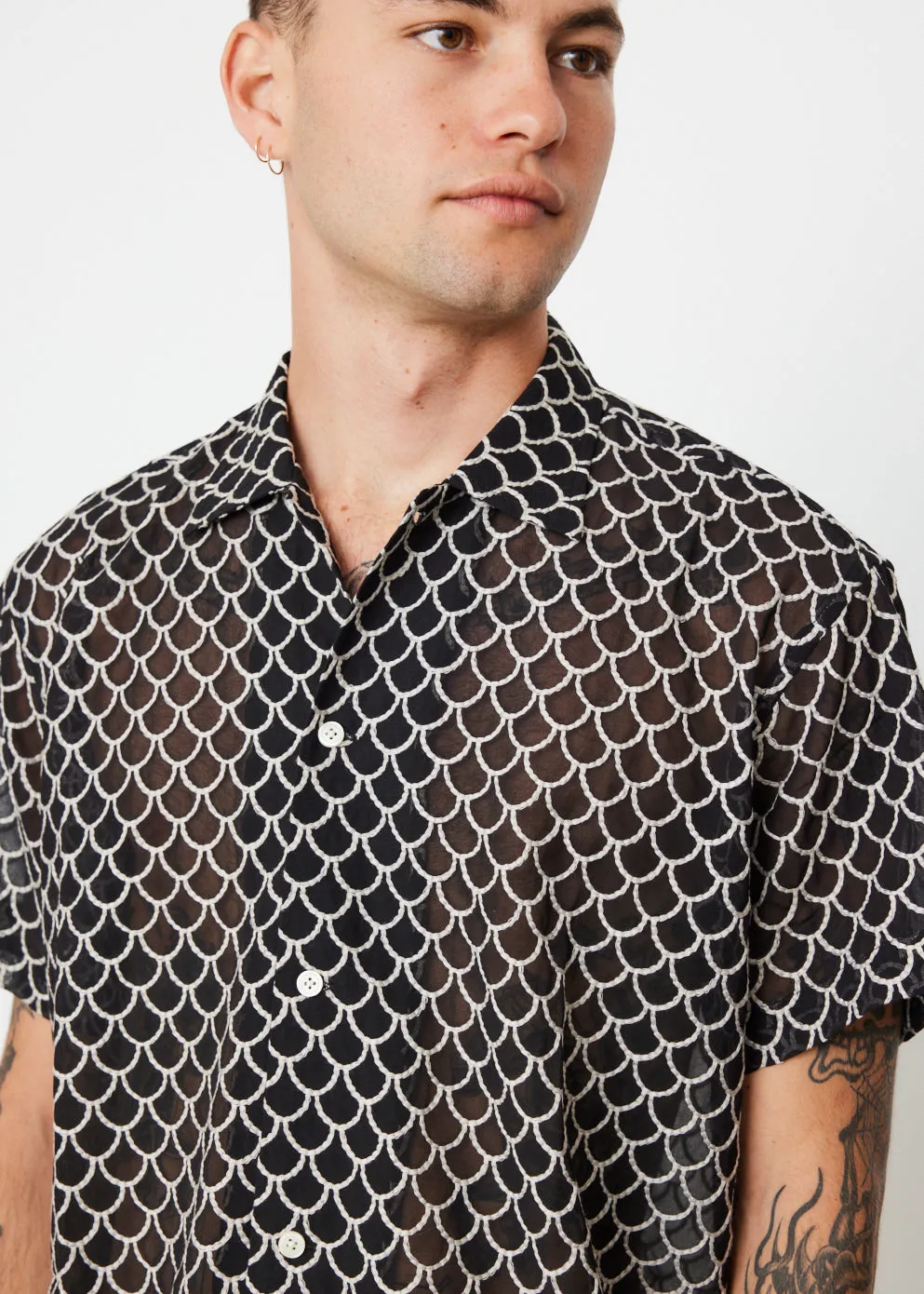 Embroidered Sheer Siren Short Sleeve Shirt