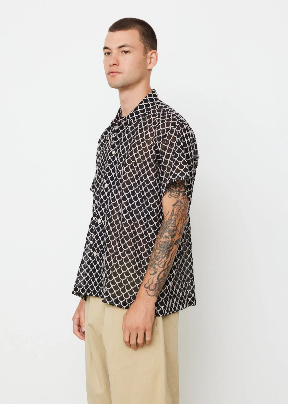 Embroidered Sheer Siren Short Sleeve Shirt