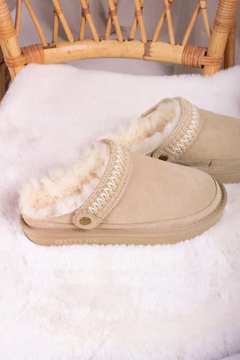 Hallie Sheepskin Multiway Slippers in Beige