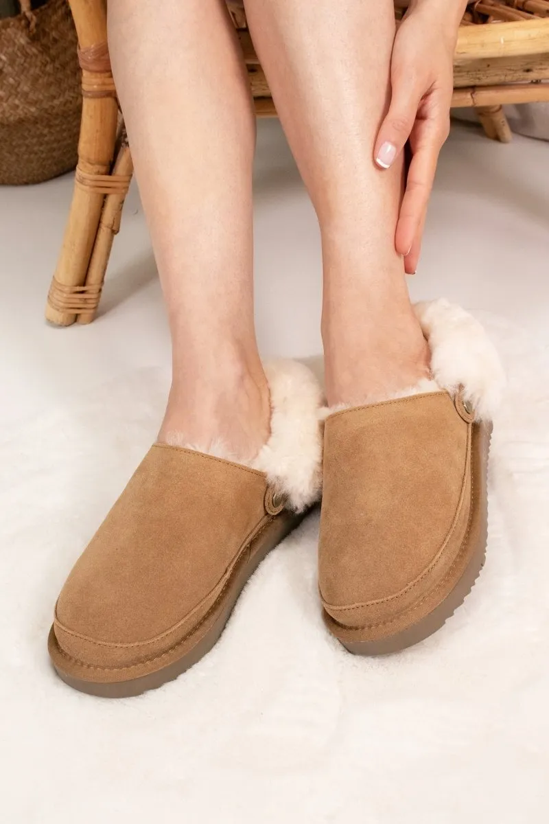 Hallie Sheepskin Multiway Slippers in Chestnut