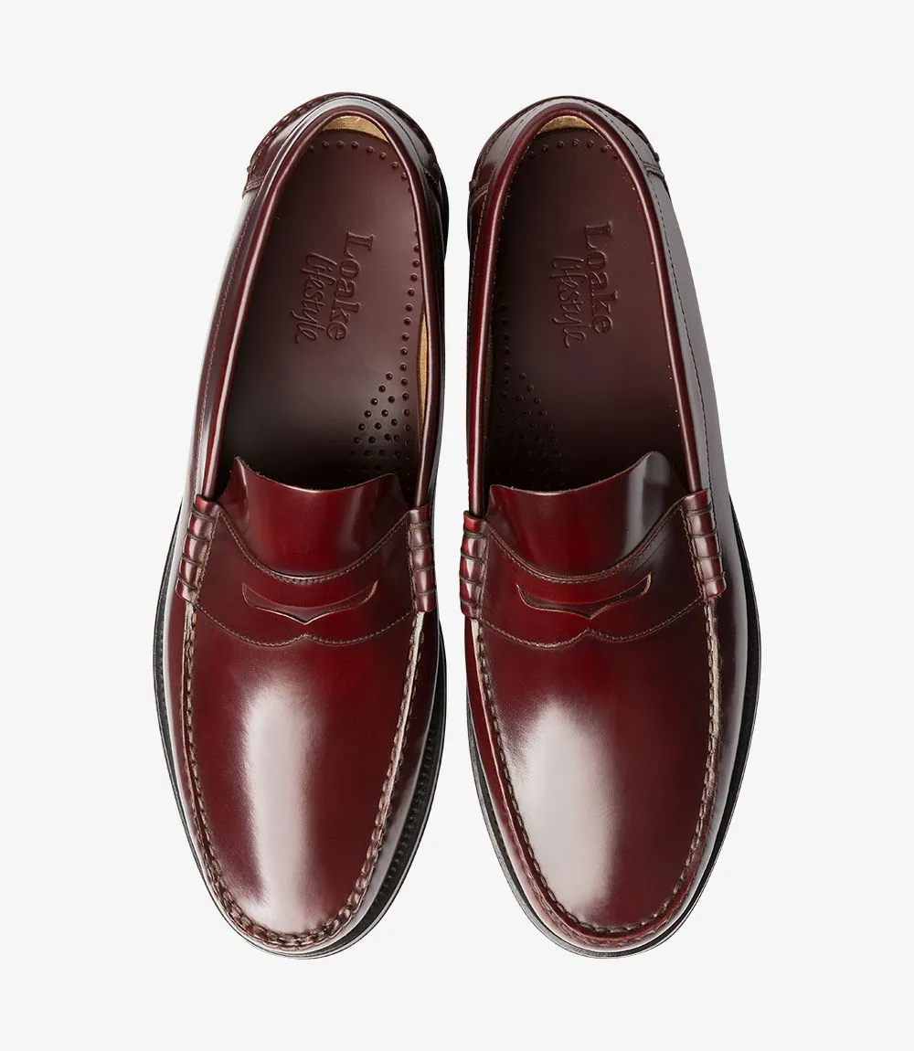 Loake Men's Princeton Leather Moccasin Shoes Burgundy Polished