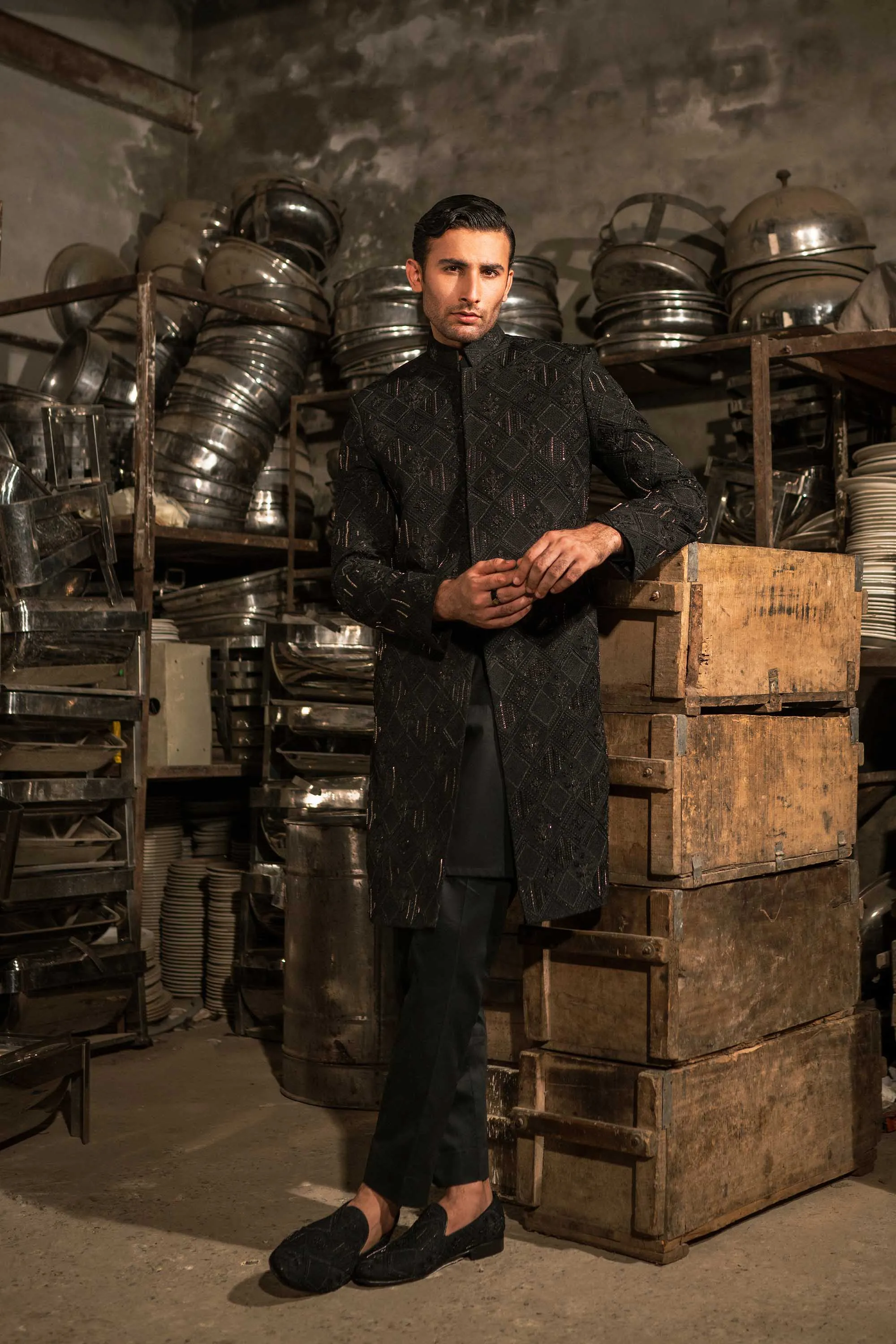Luxurious Black Heavily Hand Embellished Sherwani
