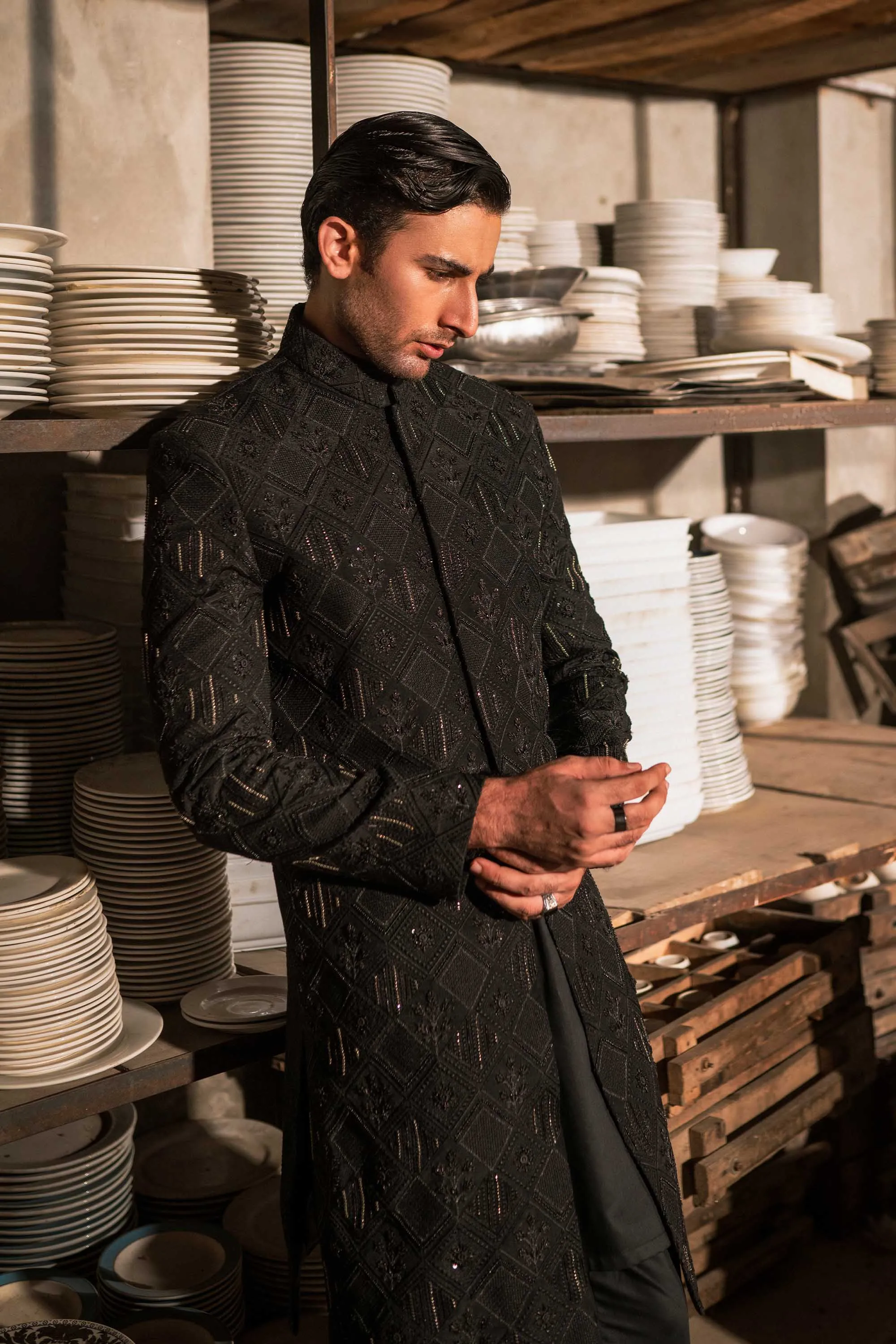 Luxurious Black Heavily Hand Embellished Sherwani