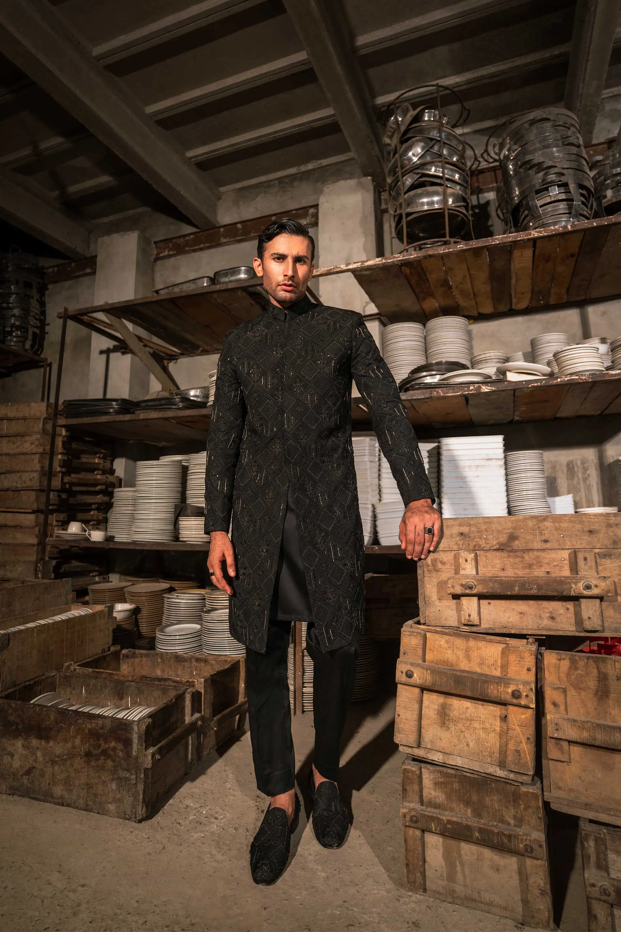 Luxurious Black Heavily Hand Embellished Sherwani