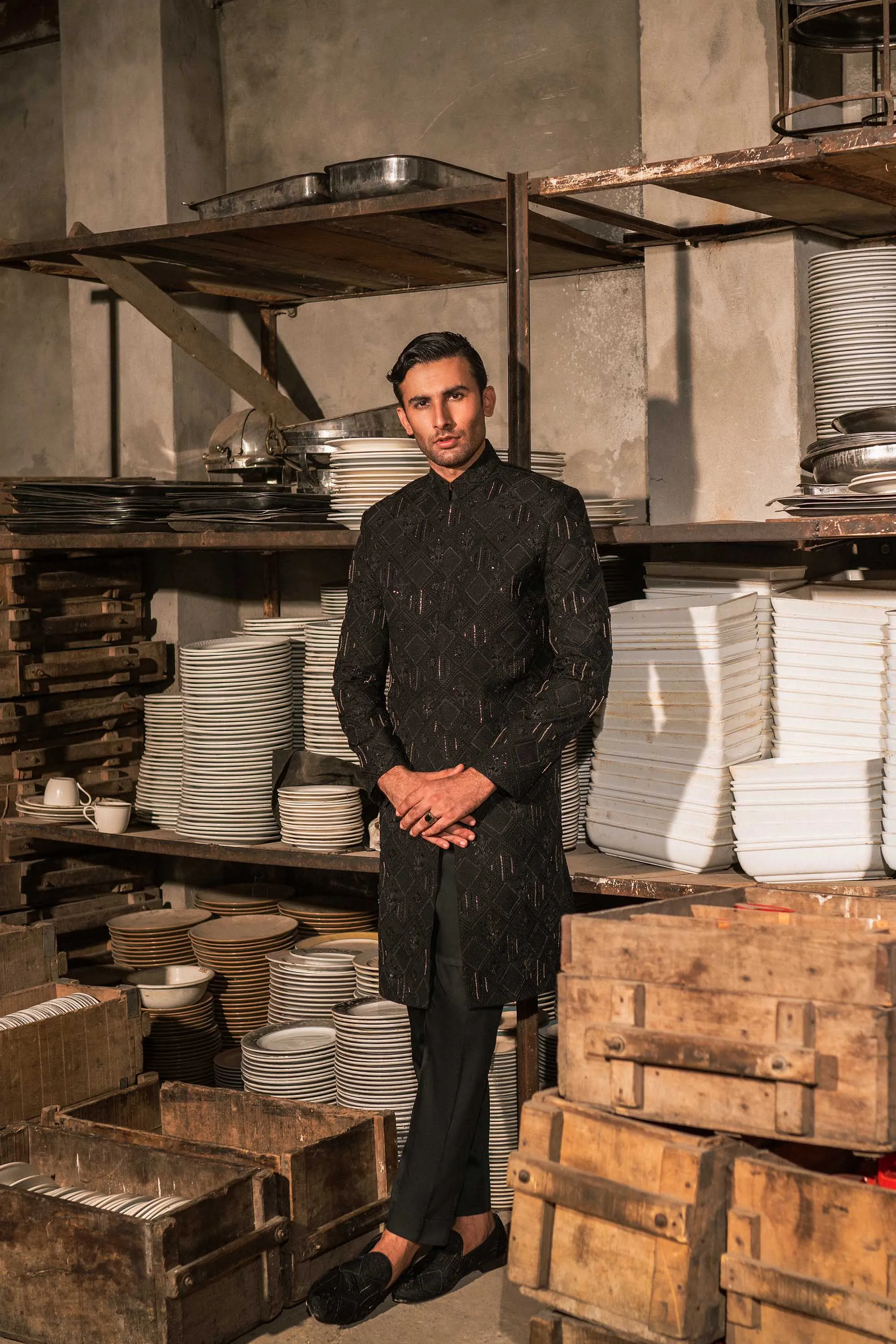 Luxurious Black Heavily Hand Embellished Sherwani