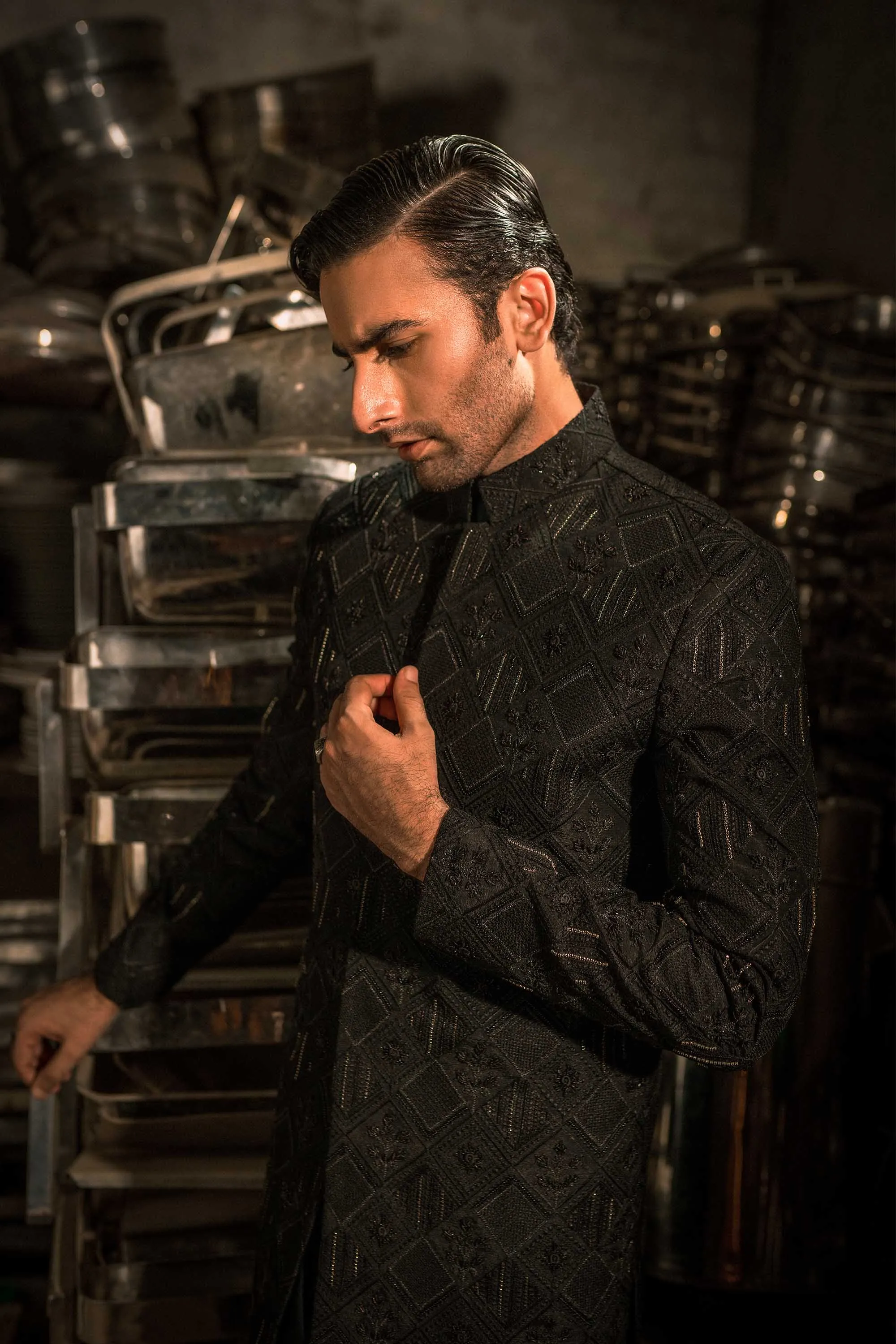 Luxurious Black Heavily Hand Embellished Sherwani