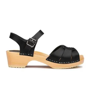 Peep Toe Low Clog (Black)