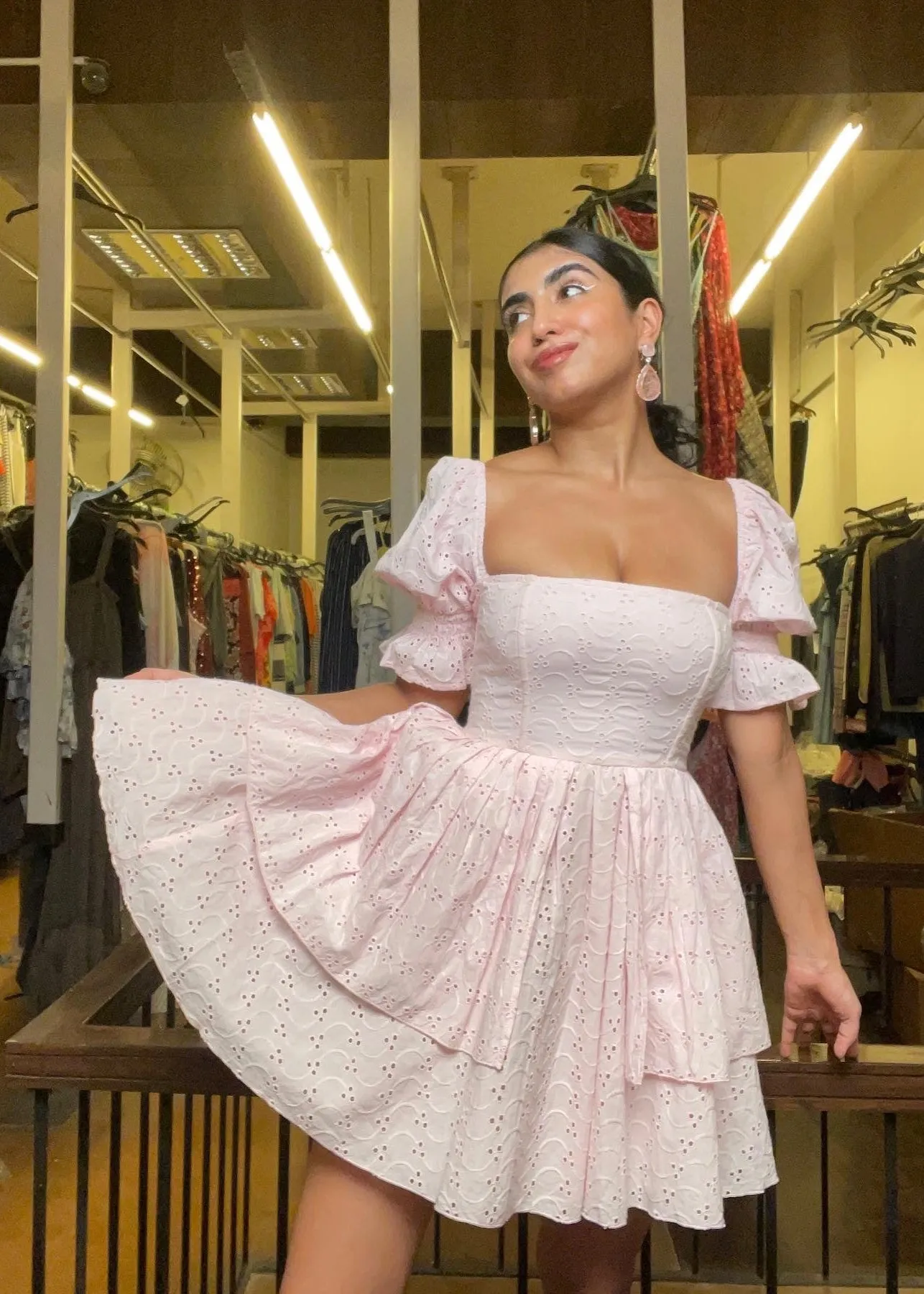 Pixie Baby Pink Schiffli Puff Corset Dress