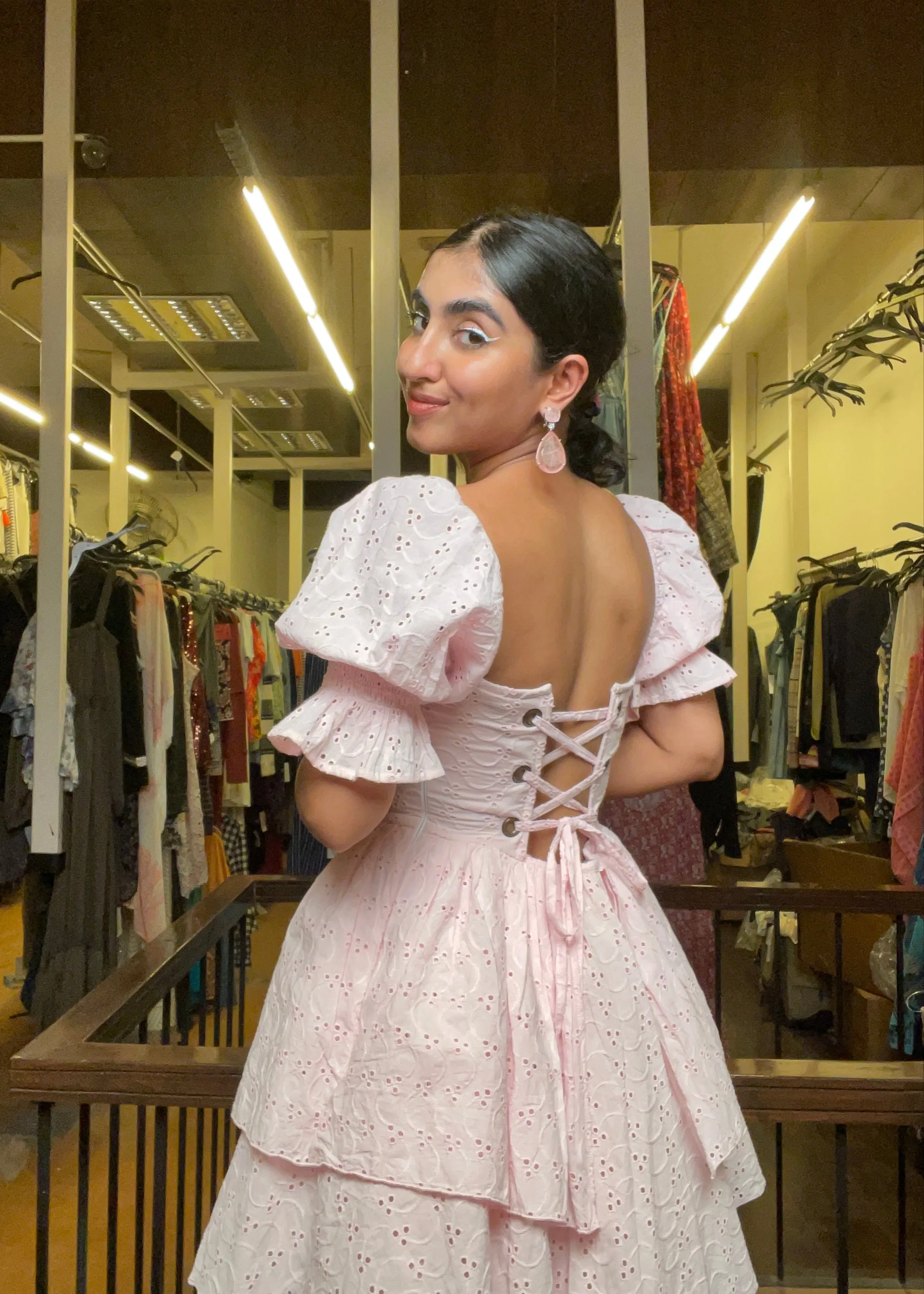 Pixie Baby Pink Schiffli Puff Corset Dress