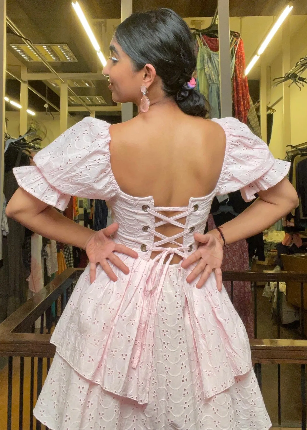 Pixie Baby Pink Schiffli Puff Corset Dress