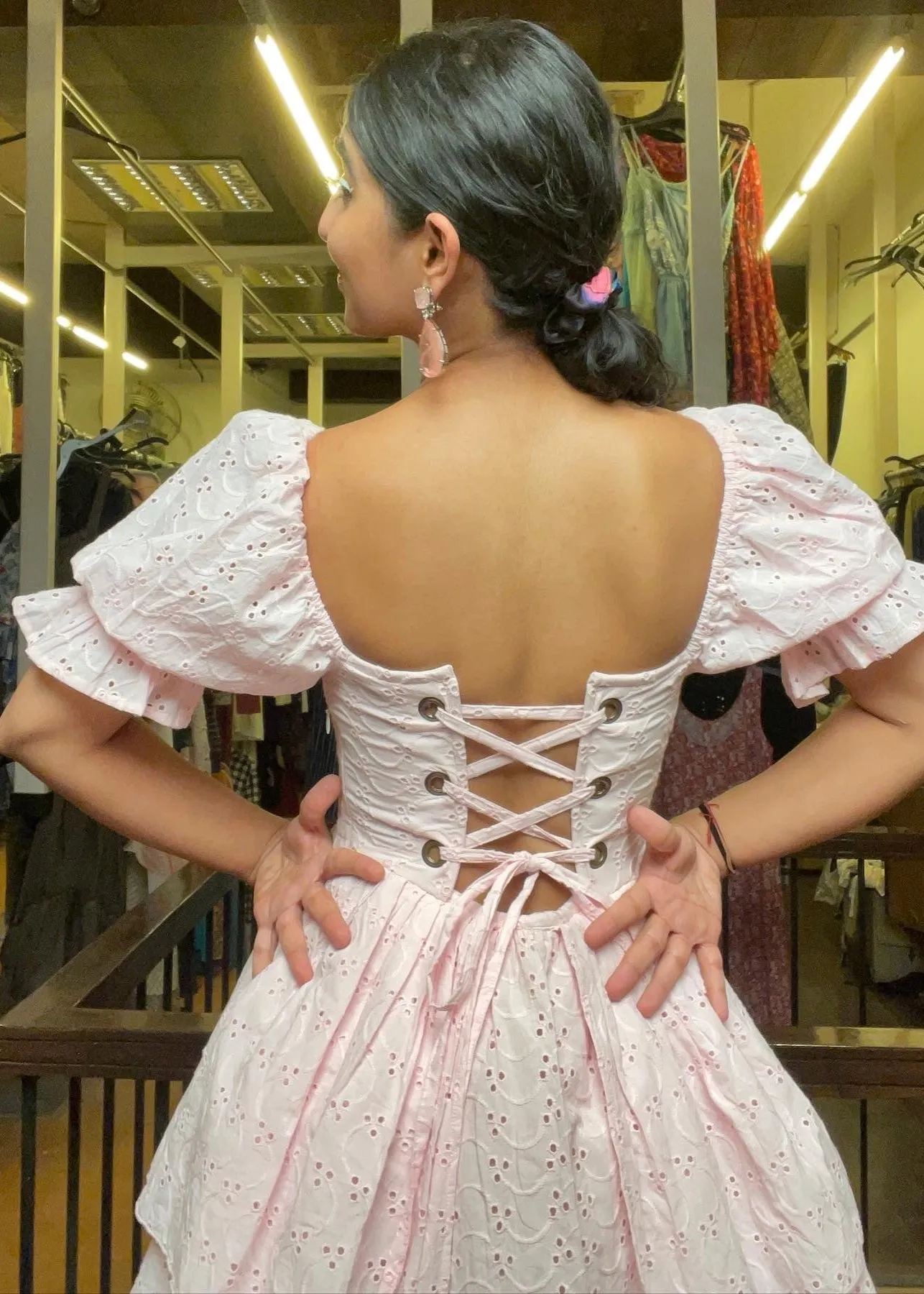 Pixie Baby Pink Schiffli Puff Corset Dress