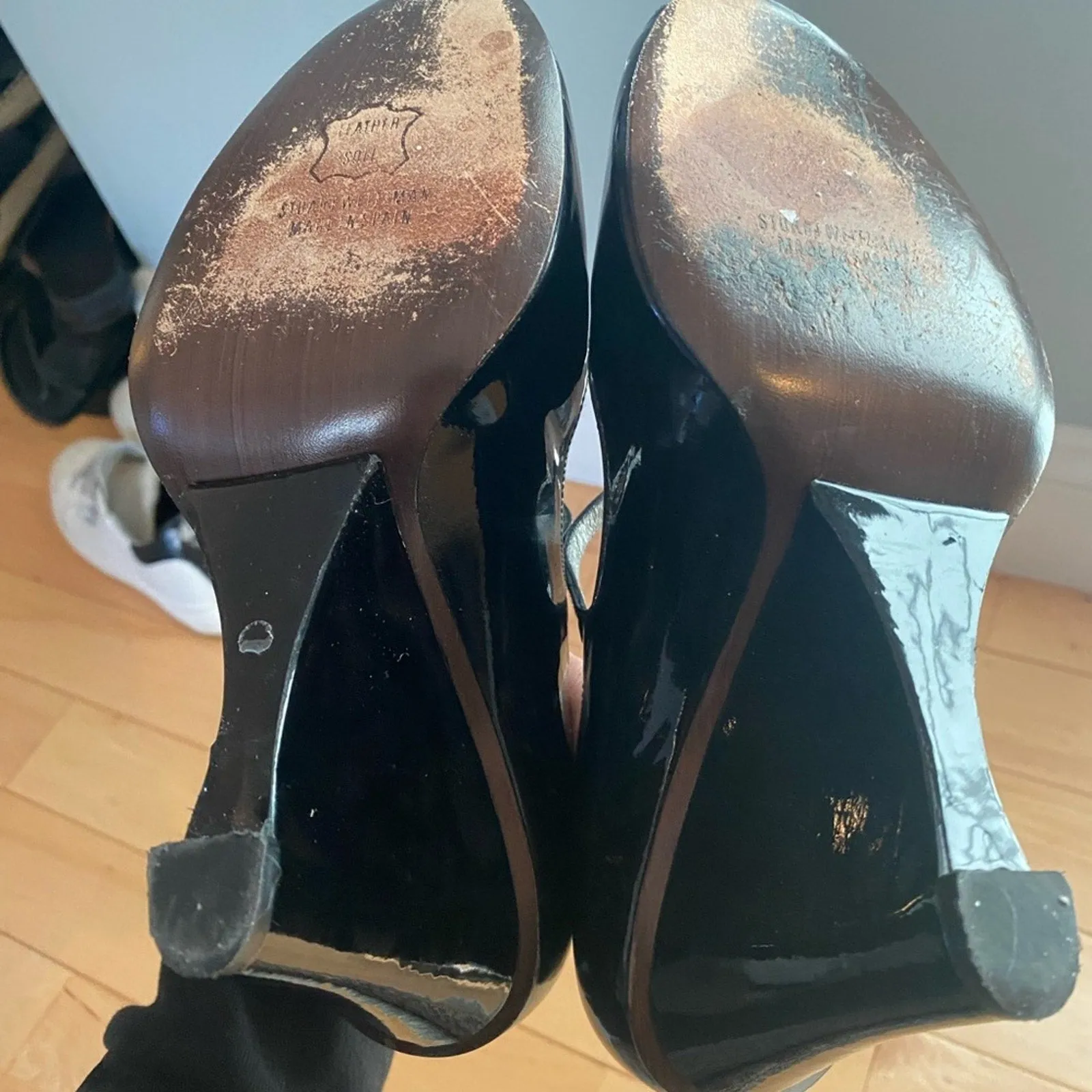 Stuart Weitzman Black Patent Wedge Mary Janes Size 8