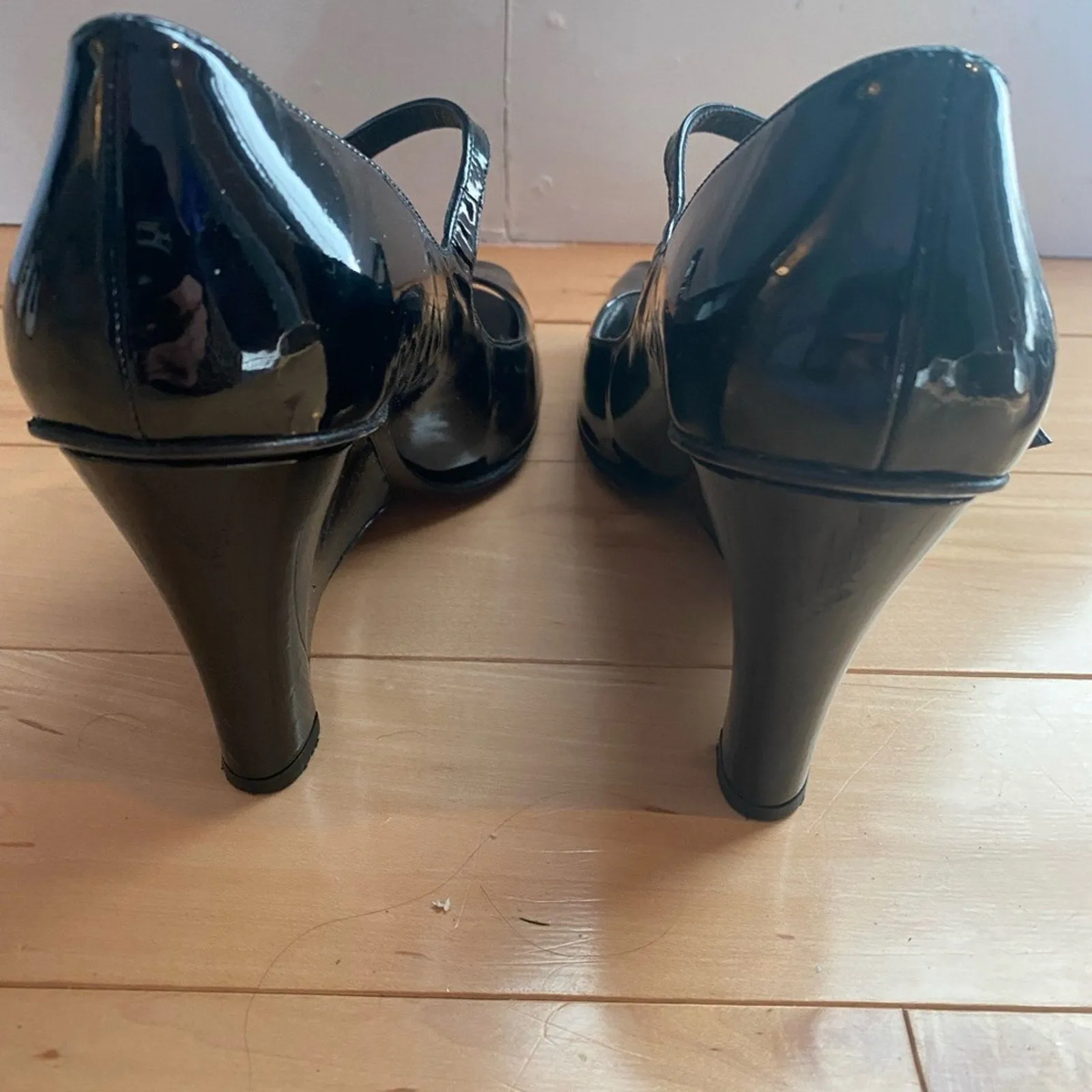 Stuart Weitzman Black Patent Wedge Mary Janes Size 8