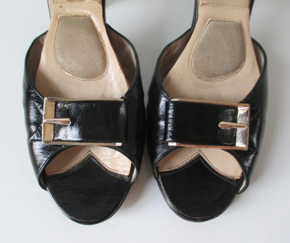 Vintage 50's Black Gold Buckle Springolator Heels Shoes 8