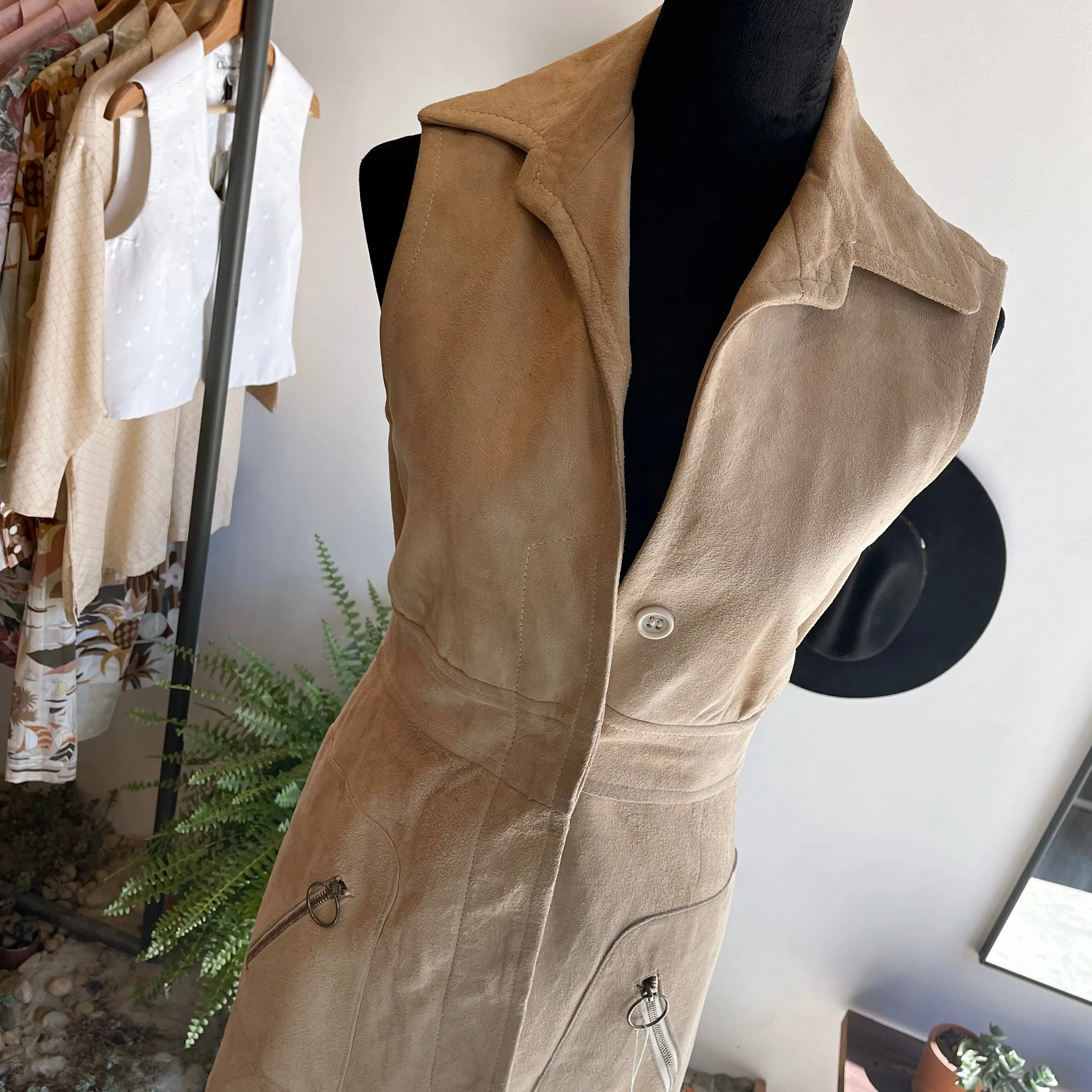 Vintage 70s Morton Myles for Smith and Jones Suede Vest Dress